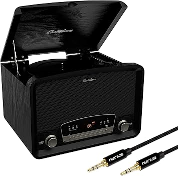 Electrohome Kingston 7-in-1 Vintage Vinyl Record Player Stereo System with 3-Speed Turntable, Bluetooth, AM/FM Radio, CD, Aux in, RCA/Headphone Out with Bonus 3.5mm Aux Cable RR75B
