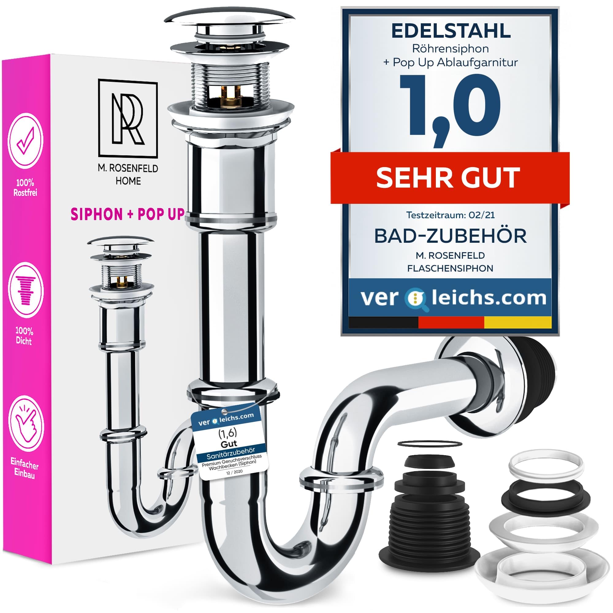 M. ROSENFELD HOME Siphon Waschbecken – Universal Röhrensiphon 1 1/4