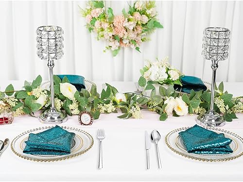 Miniatura 4 de Eternal Beauty Servilletas de tela de lentejuelas color verde azulado de 12 x 12 pulgadas, paquete de 12 para fiestas, bodas, decoración de cenas de