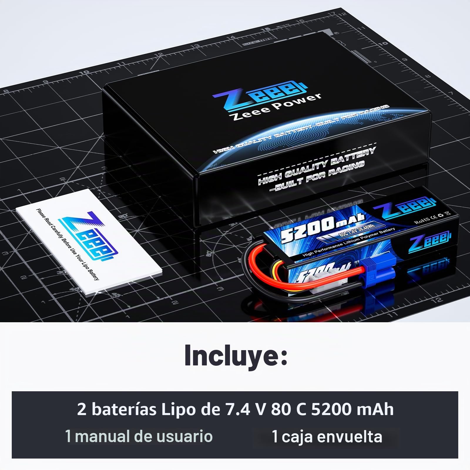Zeee 2S Lipo - Batería para RC Evader Bx Auto Car Truck LKW Truggy RC Hobby (5200 mAh, 7,4 V, 80 C, con Conector EC5, Enchufe EC5, 2 Paquetes)