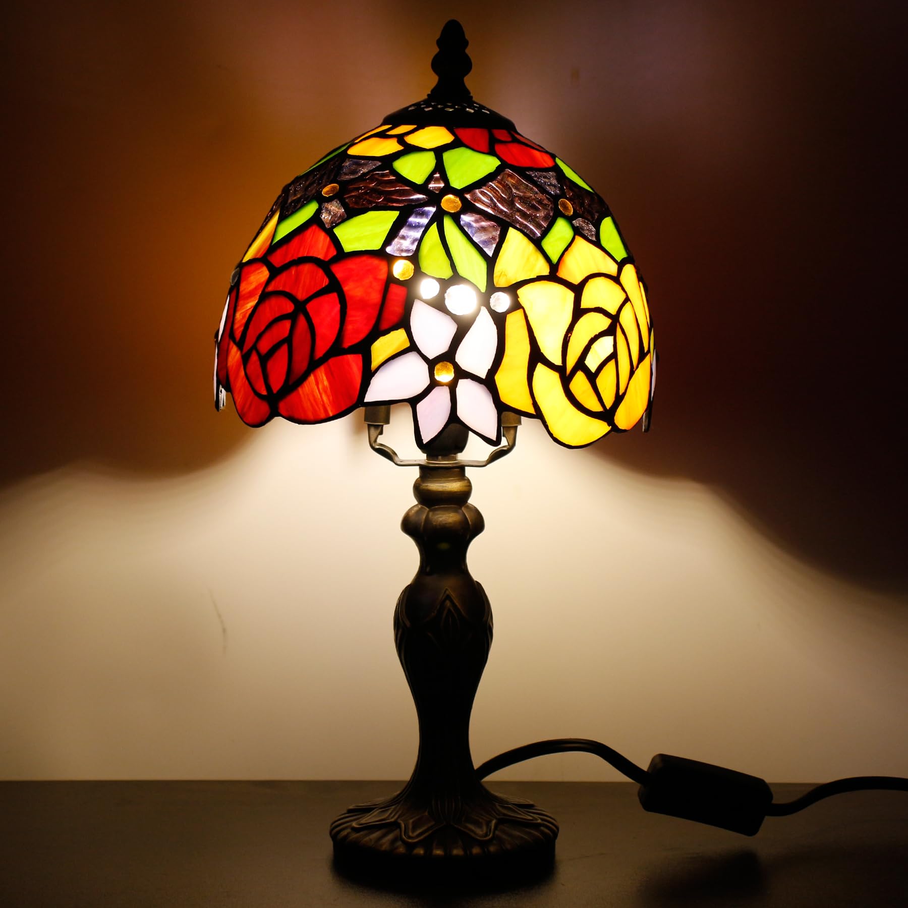 TCODTPOL Small Tiffany Stained Glass Table Lamp,Red Yellow โ image 1