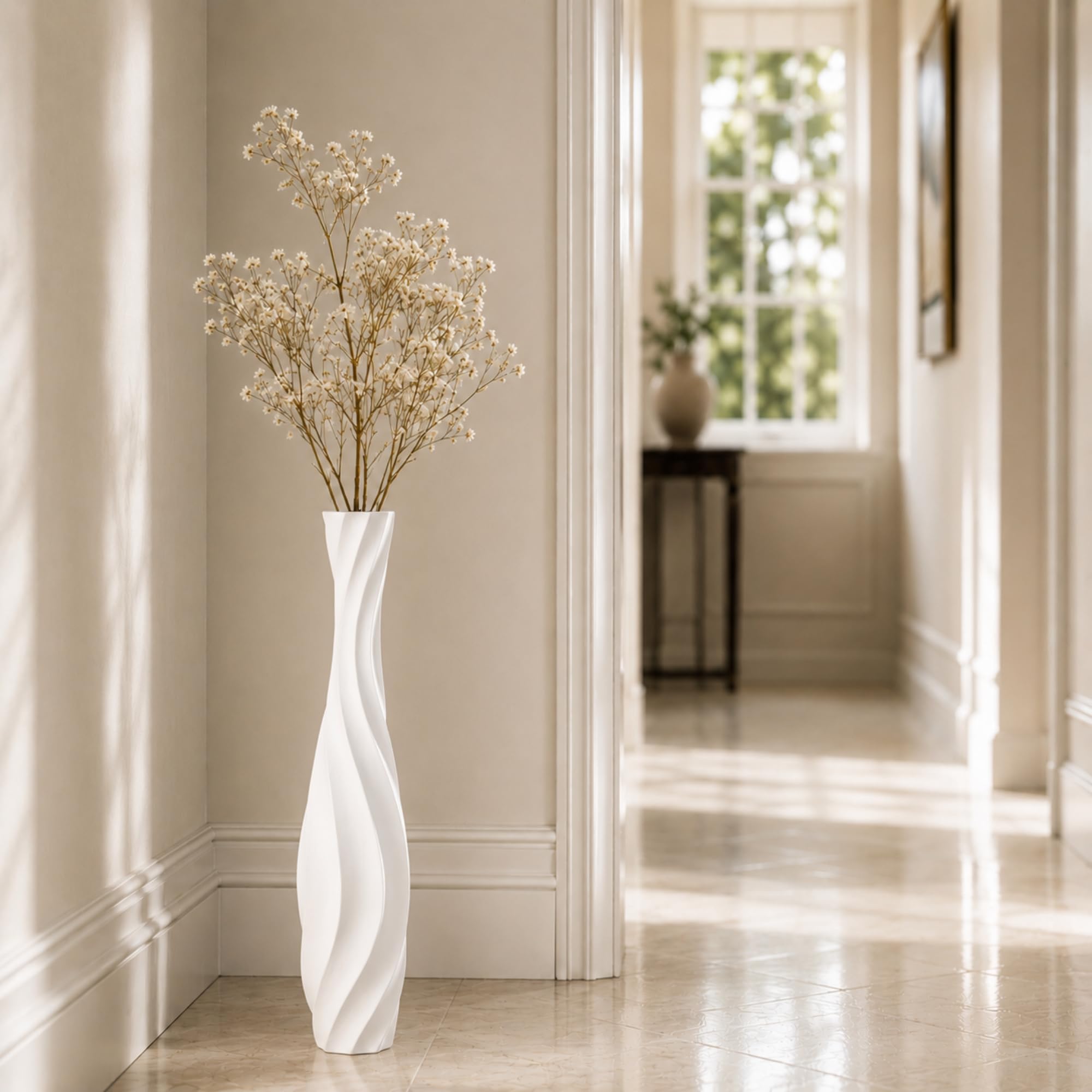 Leewadee Grande Vaso da Terra 65 cm Poliresina per Pampas & Fiori Secchi | Vaso deco per il soggiorno: impermeabile per fiori freschi, ideale per Pampas & rami, effetto ceramica ma più resistente