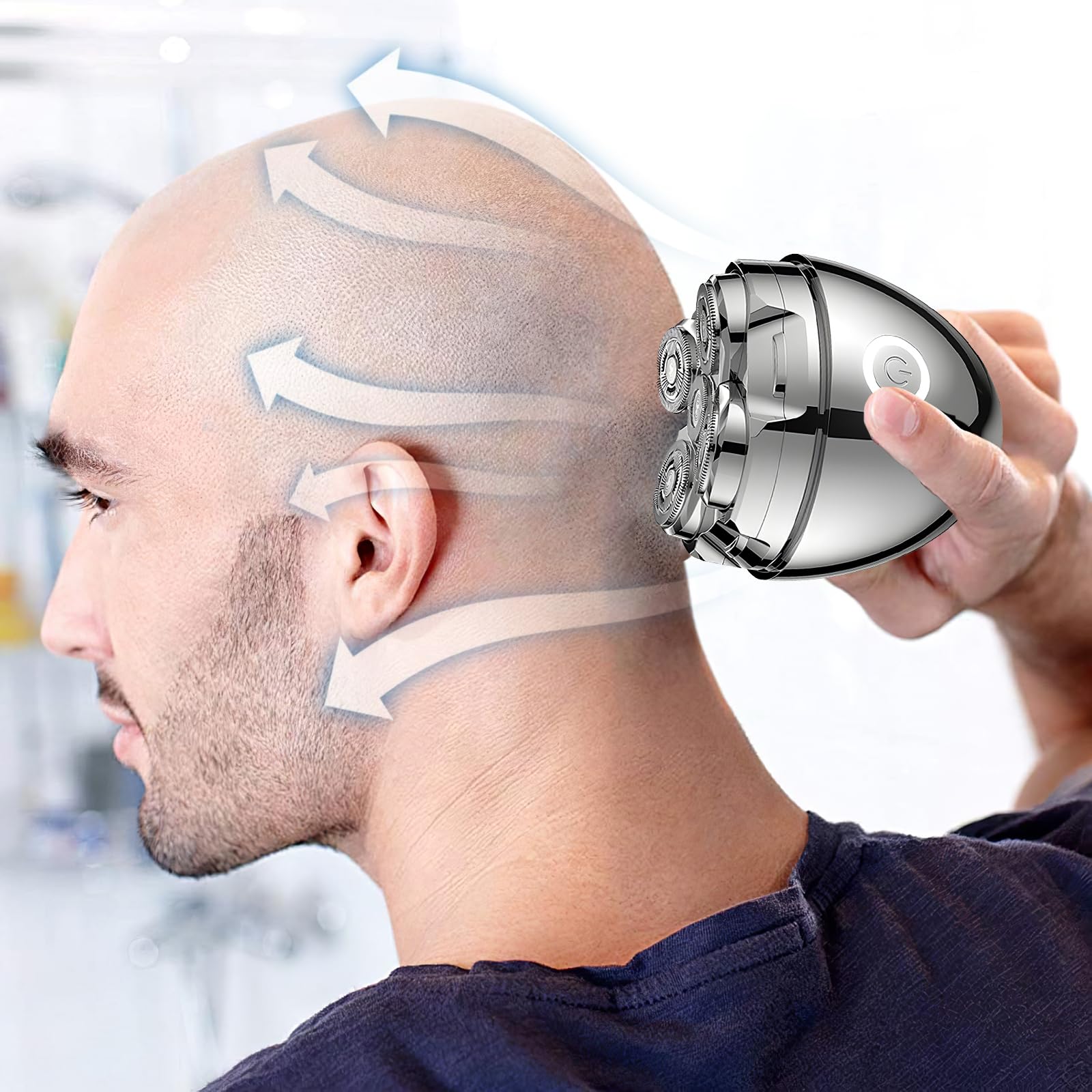 Rasoir Rotatif Homme avec Têtes 5D & Batterie USB-C | Rasoir crânien magnétique, IPX7 étanche, utilisation sèche & humide – idéal pour raser tête et tailler barbe à la maison