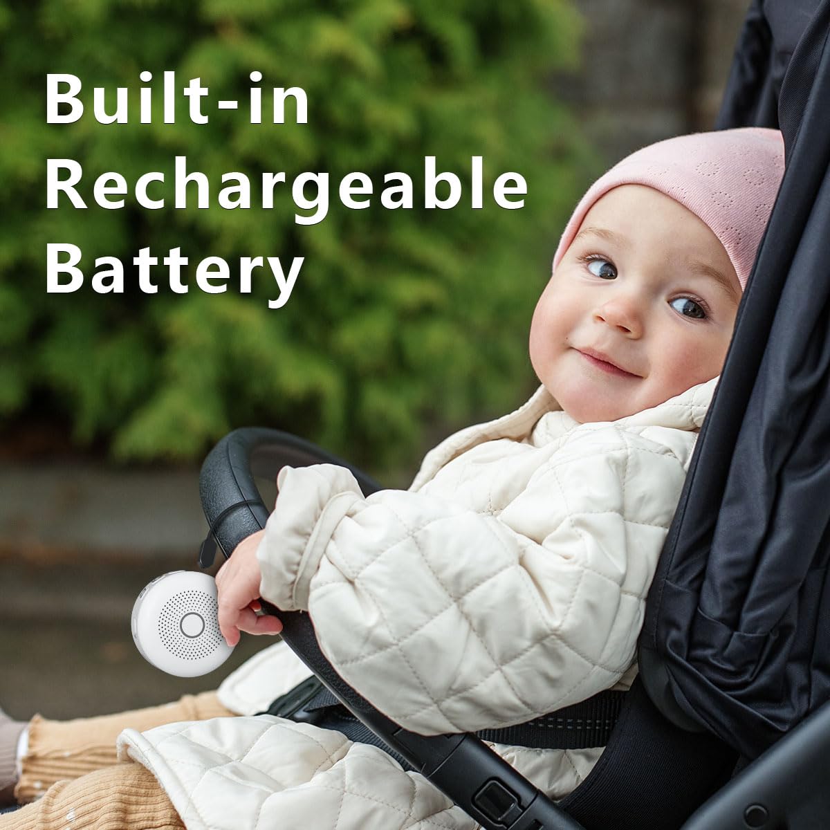 Machine à bruit blanc avec 25 sons apaisants et 32 niveaux de volume avec corde de suspension portable et prise casque, batterie intégrée, 4 minuteurs et fonction mémoire, convient pour les bébés, les