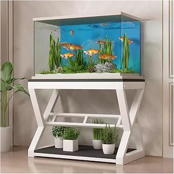 JYHHCYS 50 60 80 100 122cm Aquarium Stands Metal Fish Tank Stand, Home Breeder Tank Rack Fish Tank Table with StorageColorWhite Frame,SizeLxWxH 122x50x70cm