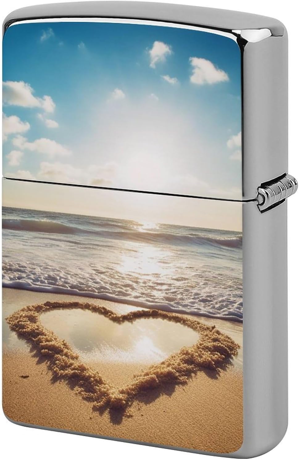 Heart Shape Romantic Beach Lighter Case Pocket-Friendly, Heavy Duty Metal Lighter Protective Cover, Vintage & Durable Replacement Cover for Lighters