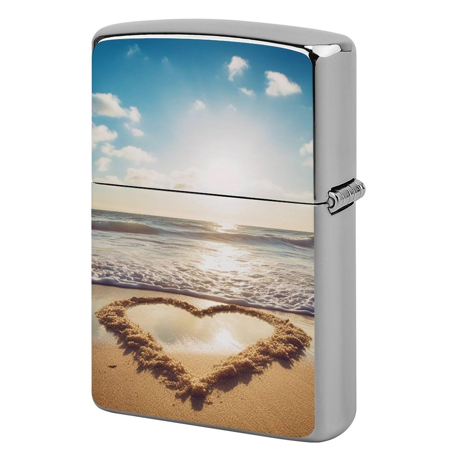 Heart Shape Romantic Beach Lighter Case Pocket-Friendly, Heavy Duty Metal Lighter Protective Cover, Vintage & Durable Replacement Cover for Lighters