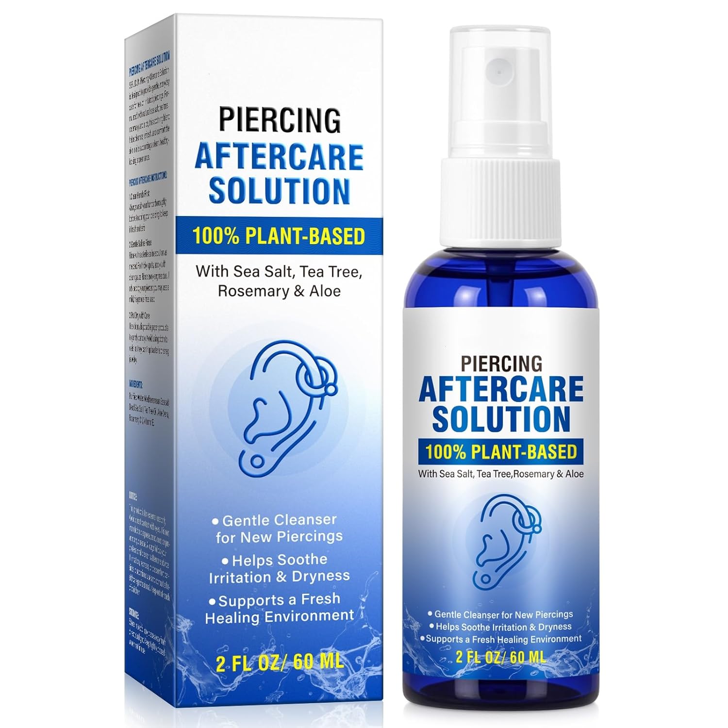 Piercing Aftercare Spray - Saline Solution for Ear Nose Belly Button Cartilage Piercings - Ear Piercing Cleaner Spray