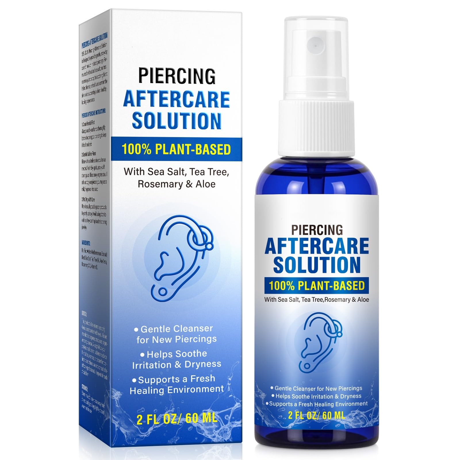 Piercing Aftercare Spray - Saline Solution for Ear Nose Belly Button Cartilage Piercings - Ear Piercing Cleaner Spray