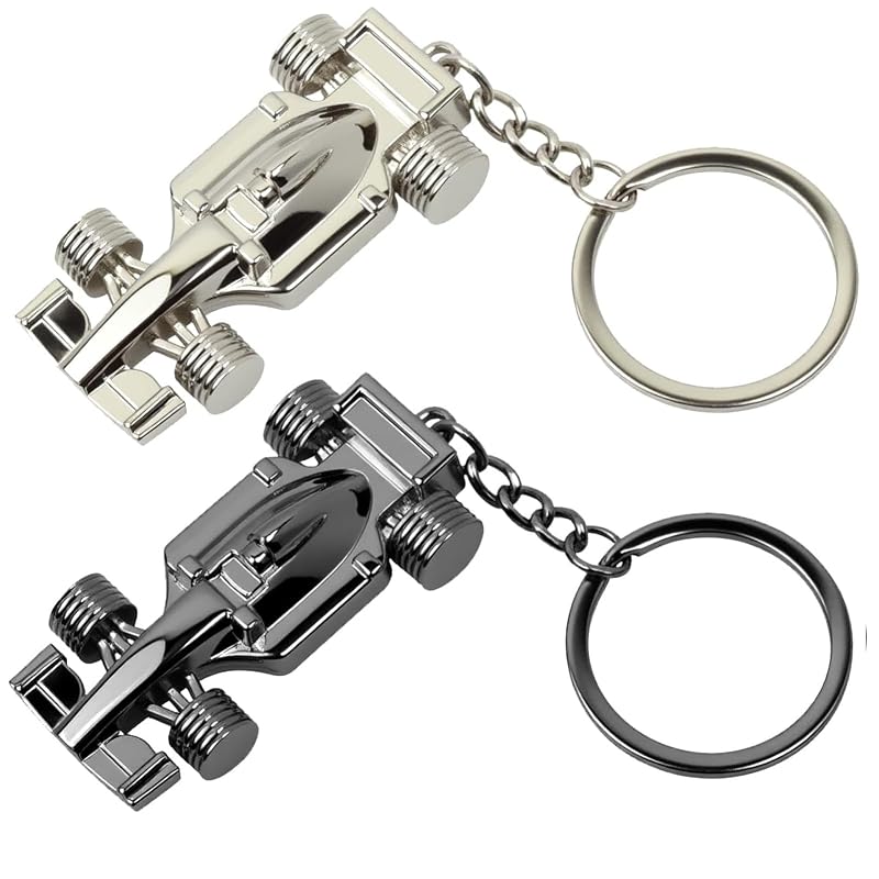 Kit de Chaveiros de Carro de Corrida F1 em Liga de Zinco Preto e Prata com 2 Peças