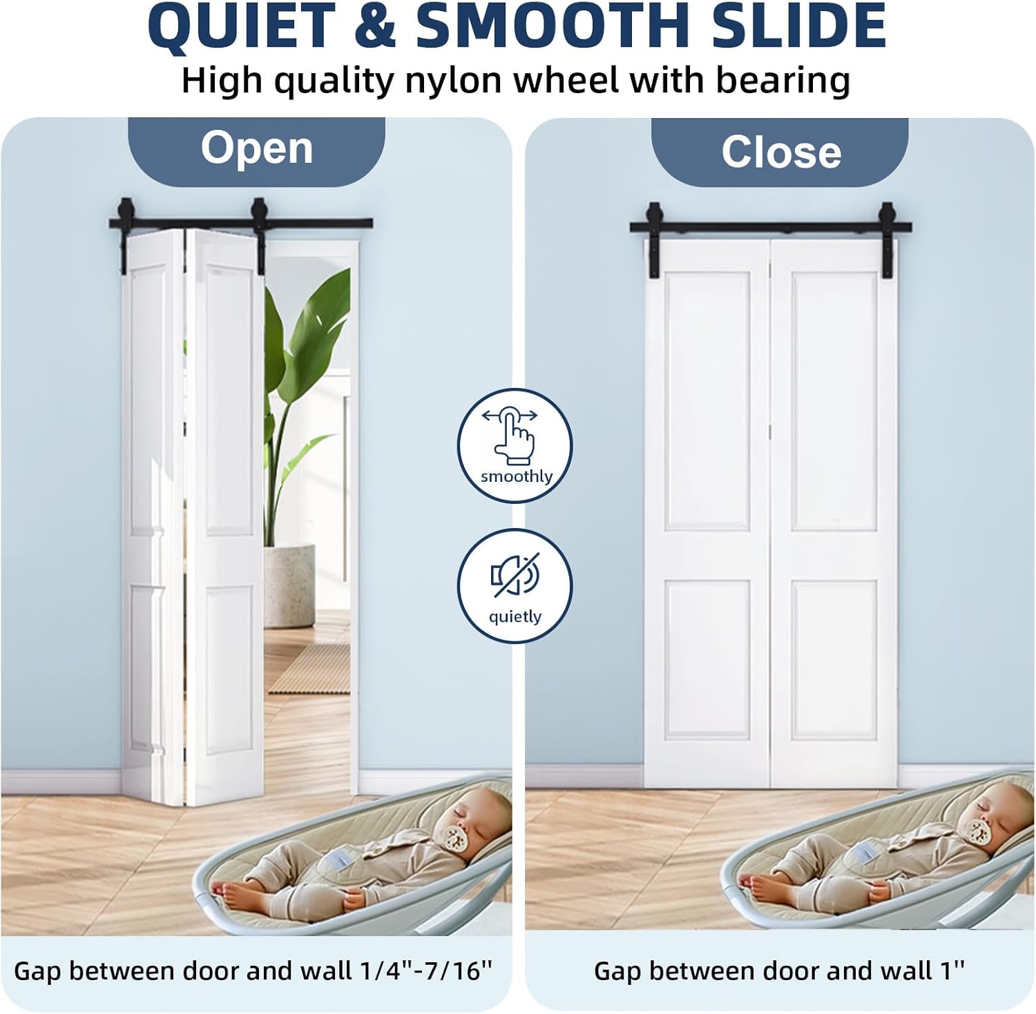 24 in Bifold Sliding Barn Door Hardware Track Kit, Side Mounted Black Roller, Smoothly and Quietly, Assembly Easy, Heavy Duty, Up to 200 LBS, Bifold Door Hardware for 2 Doors (Door Not Included)