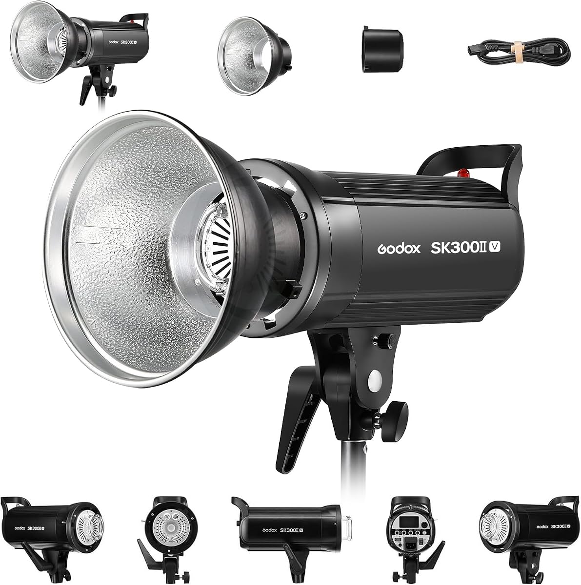 Godox SK300II-V SK300IIV 300Ws Photo Studio Luz estroboscópica monolight con kit reflector, montaje Bowens, lámpara de modelado LED de 10W para estudio, disparos, ubicación, fotografía de retratos 110~120V