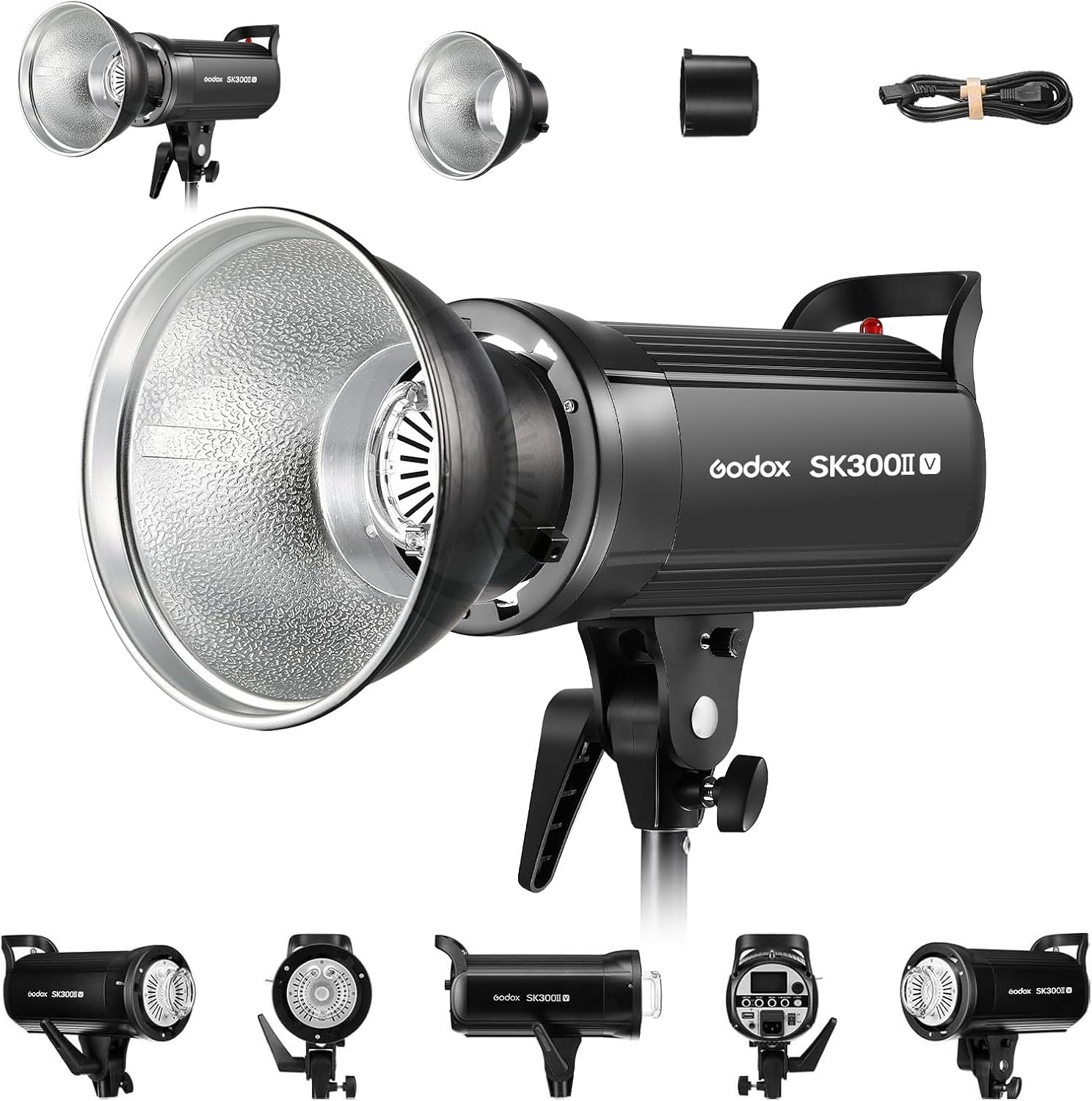 Godox SK300II-V SK300IIV 300Ws Photo Studio Strobe Flash Monolight Light with Reflector Kit, Bowens Mount, 10W LED Modeling Lamp for Studio, Shooting, Location, Portrait Photography 110~120V