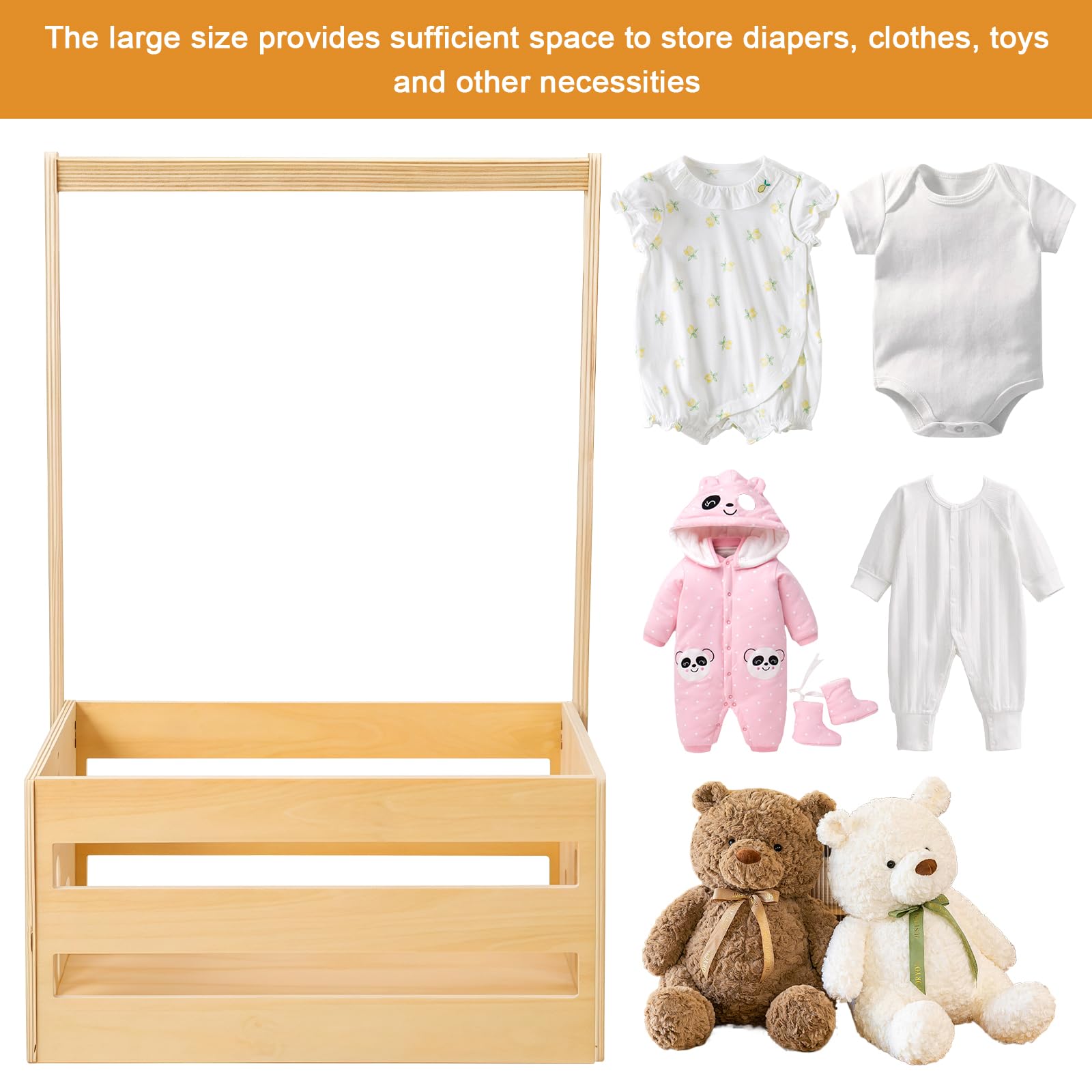 Boîte de rangement en bois pour fête prénatale - Armoire avec poignée - Cintres pour enfants - Boîte de rangement pratique pour bébé - Boîte de rangement en bambou - Multi-usages - Panier cadeau pour