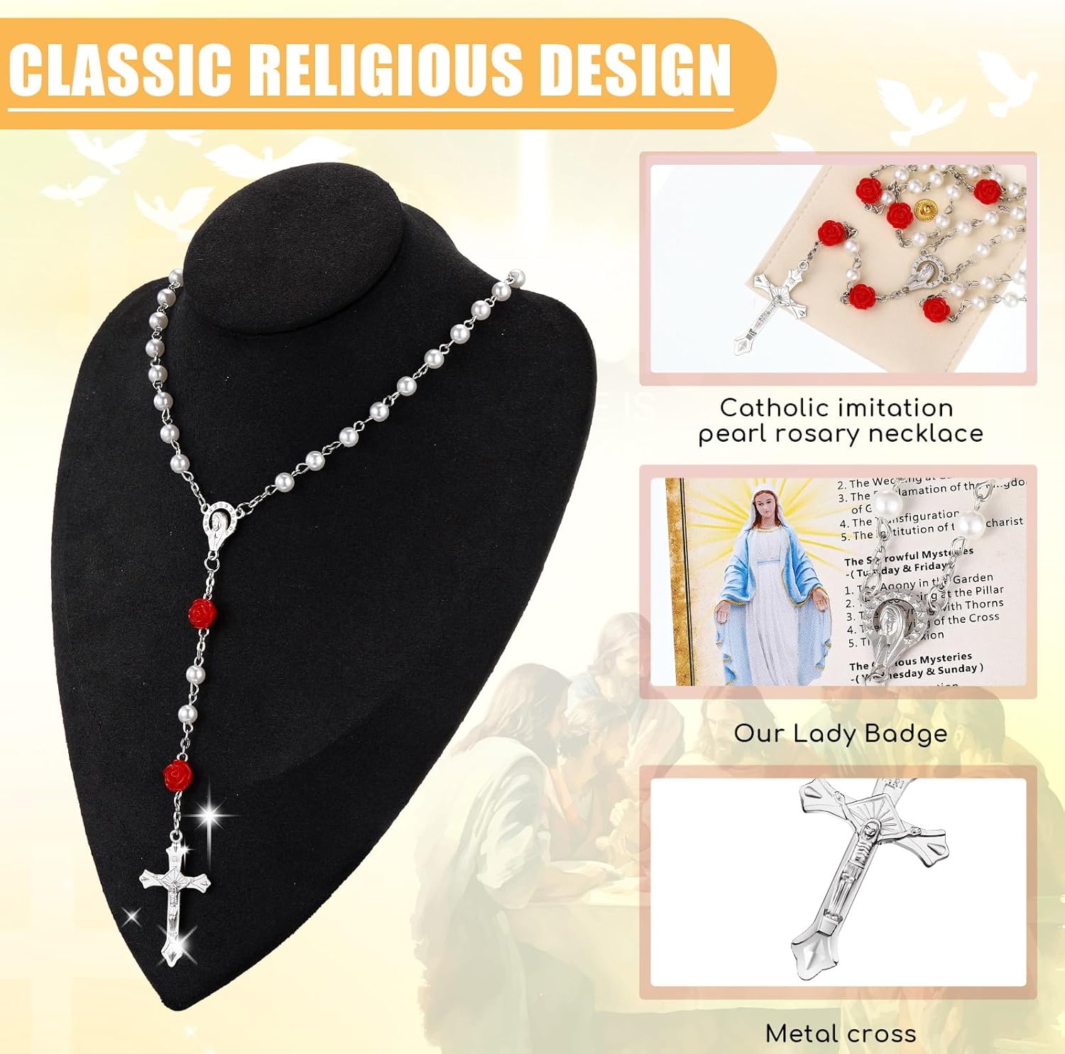 Quelay Rosary for Women Catholic Gifts Our Lady of Rosary Beads Pray Card Necklace Confirmation Gifts - Image 3