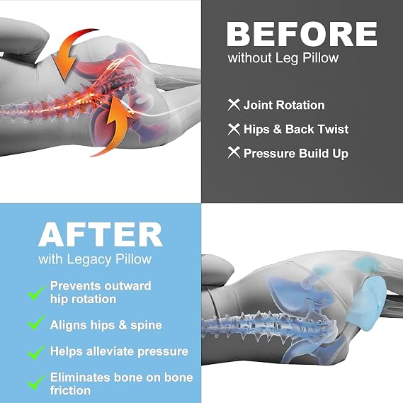 Hydomi Orthopaedic Knee Pillow for Side Sleepers | Premium Memory Foam Leg Support Cushion with Cooling Cover for Sleeping | Adjustable Strap for Back, Hip & Sciatica Relief