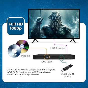 OREI Region Free HDMI DVD Player - Multi Zone 1, 2, 3, 4, 5, 6 Supports 1080P - Compact Video Player - USB Input - Built-in PAL/NTSC - Remote Control - Worldwide Voltage (DVD-Z9H)