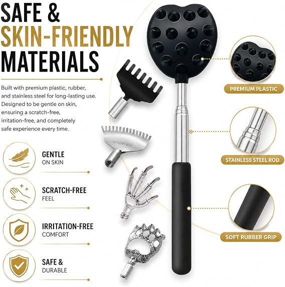 Back Scratcher for Men & Women – 5-in-1 Telescopic Extendable Backscratcher for Adults – Valentine's Day Gifts for Him, Her, Husband, Wife.