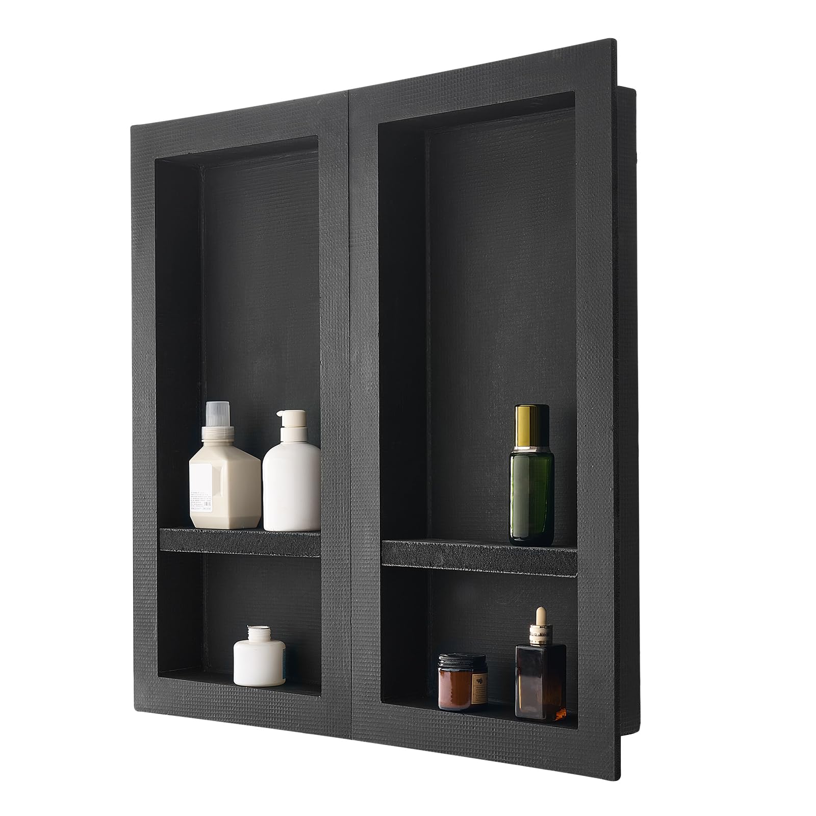 VEVOR Aneks prysznicowy, 40,6 x 81,3 cm + 40,6 x 81,3 cm, wnęka ścienna z ruchomym regałem, grubość 10,2 cm, nowoczesny organizer do przechowywania mydła i szamponu, czarny do prysznica łazienkowego