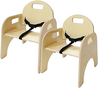 Montessori 13" H Birch Plywood Wooden Feeding Chair for Babies and Toddlers with 3 Point Safety Harness Suitable for Kids Between 3-7 Years [Set of 2, Fully Assembled]