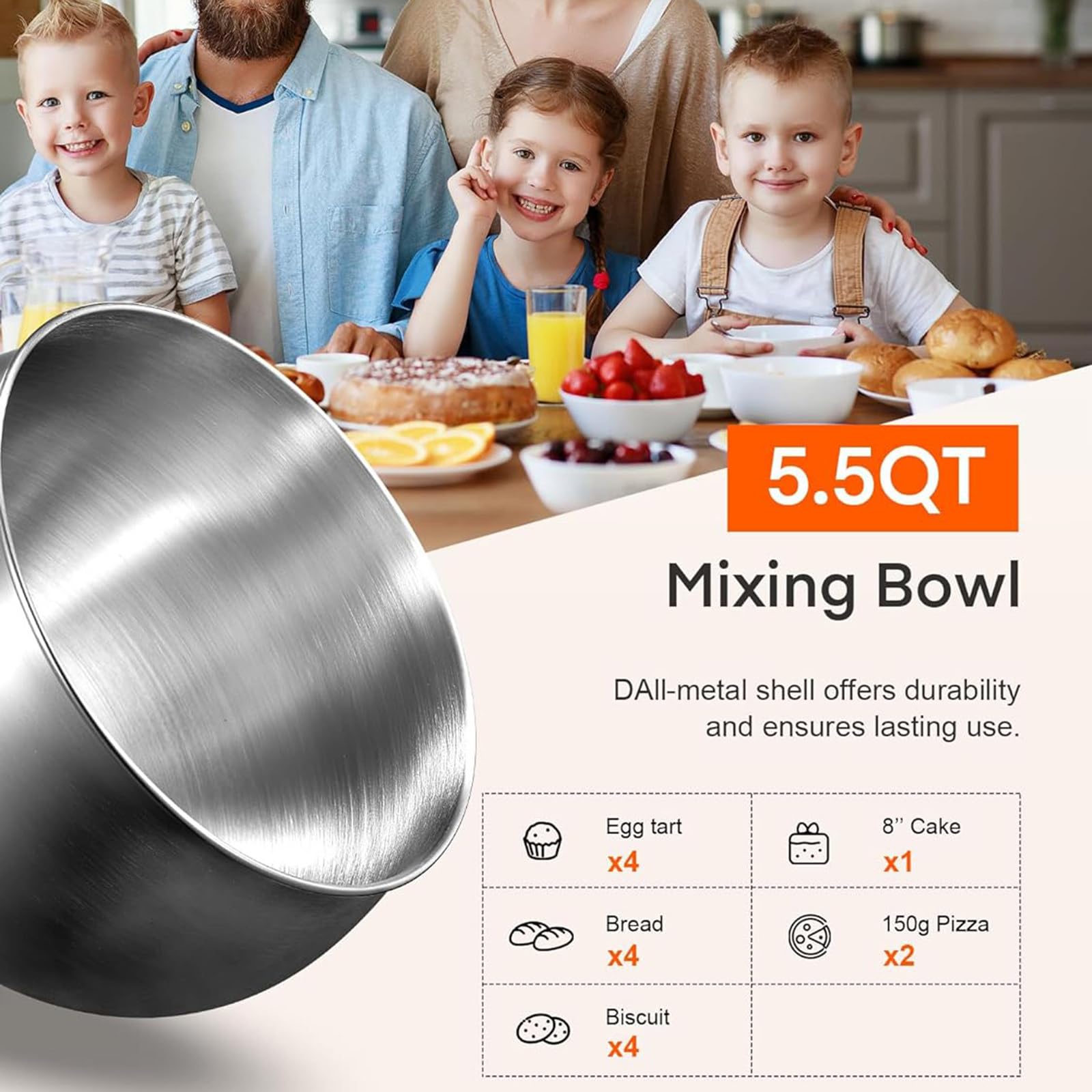 Máquina de cocina multifuncional con licuadora de 6 litros, picadora de carne y batidora de pie de 1500 W para pasta, zumos y repostería.