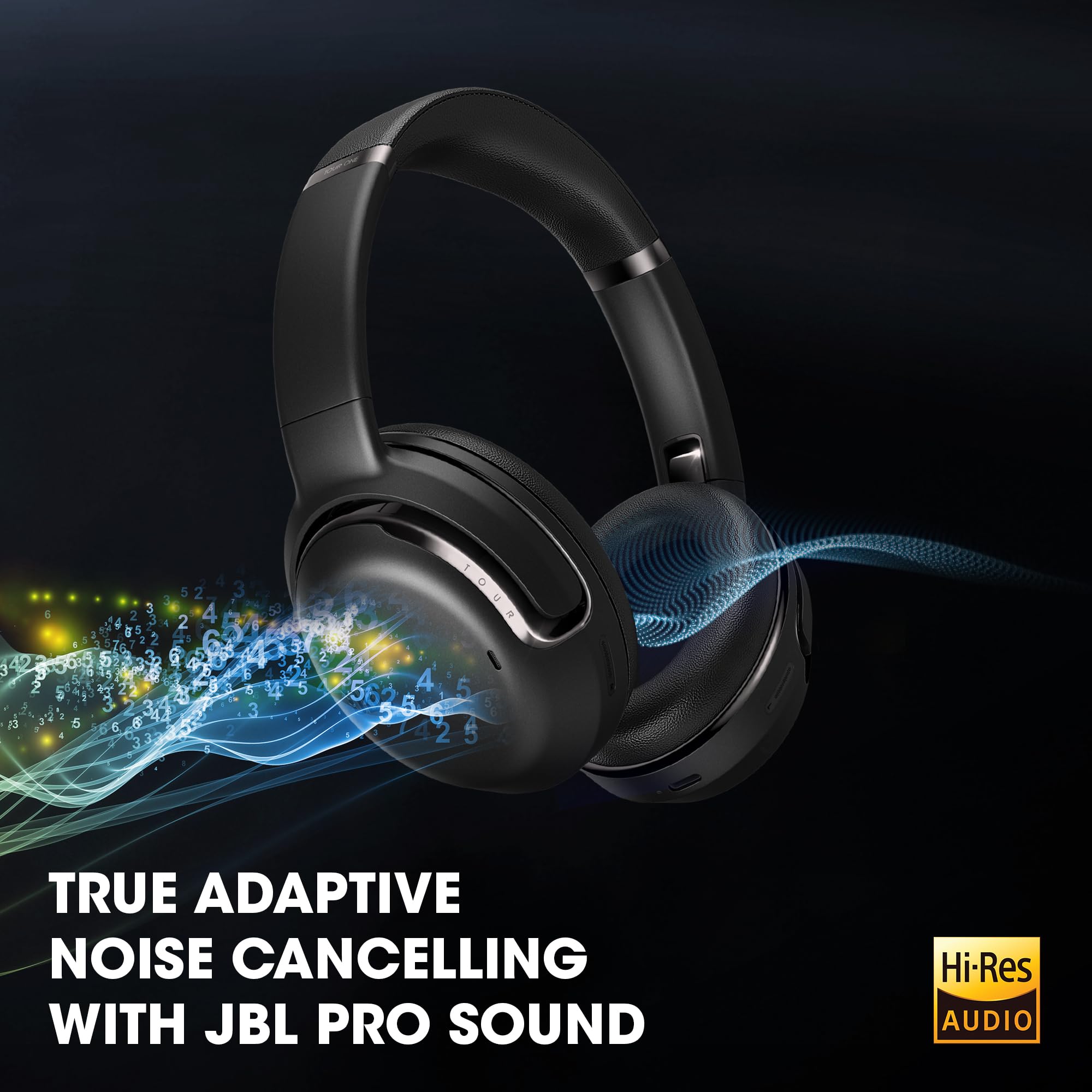 JBL Tour One – Casque circum-auriculaire sans fil avec réduction de bruit – Son JBL Pro – 50h d'autonomie – Connexion Bluetooth – Commande vocale mains libres – Couleur : Noir