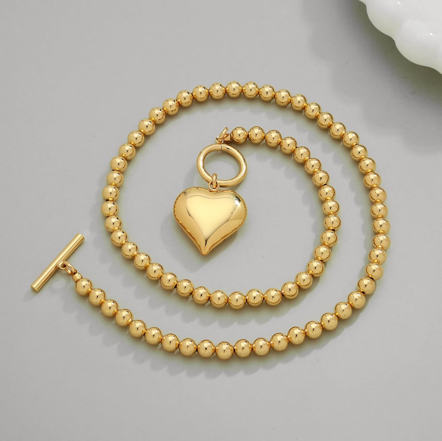 WOWORAMA Gold Chunky Chain Necklace for Women Puffy Heart Pendant Necklace White Gold Thick Chunky Chain Link Necklaces Heart Coin Choker Necklace - Image 7