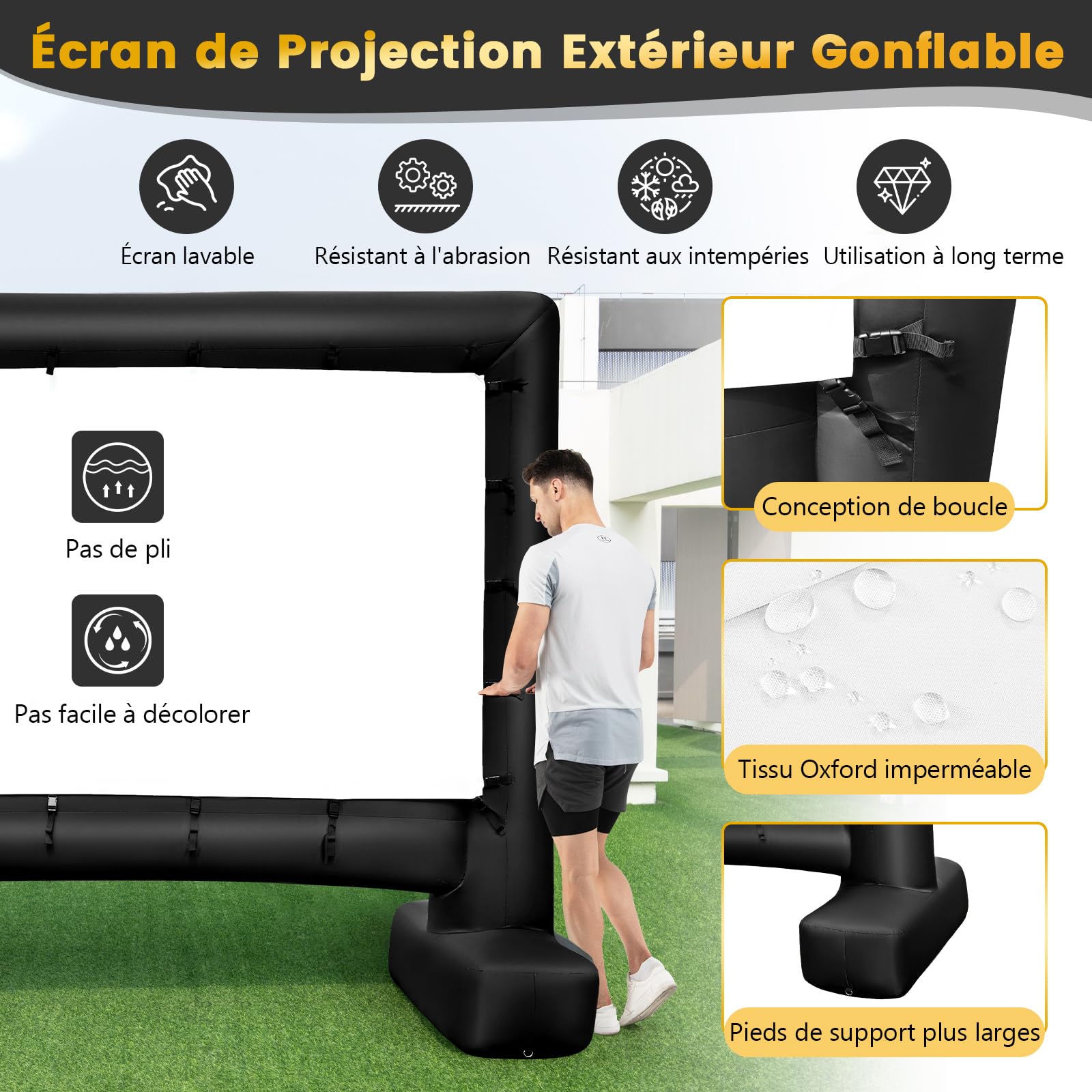 COSTWAY Écran de Projection Cinéma Gonflable 16:9 avec Souffleur d'air, Écran de Cinéma avec Sac de Transport Piquets de Sol Projection Double Face, pour Soirée Cinéma (257 x 144 cm)