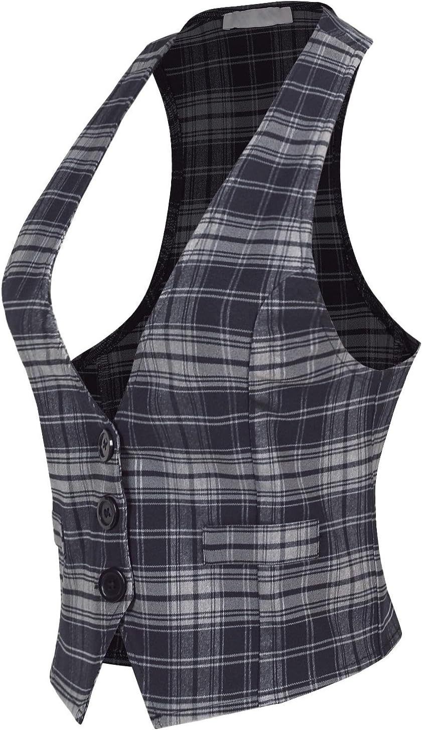 Design by Olivia Women's Slim Fit Racerback Tuxedo Vest - Versatile Dressy Casual Waistcoat with Stretch