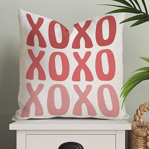 XOXO - Funda de almohada romántica para el día de San Valentín boda compromiso aniversario funda de cojín cuadrada decoración del hogar para sofá