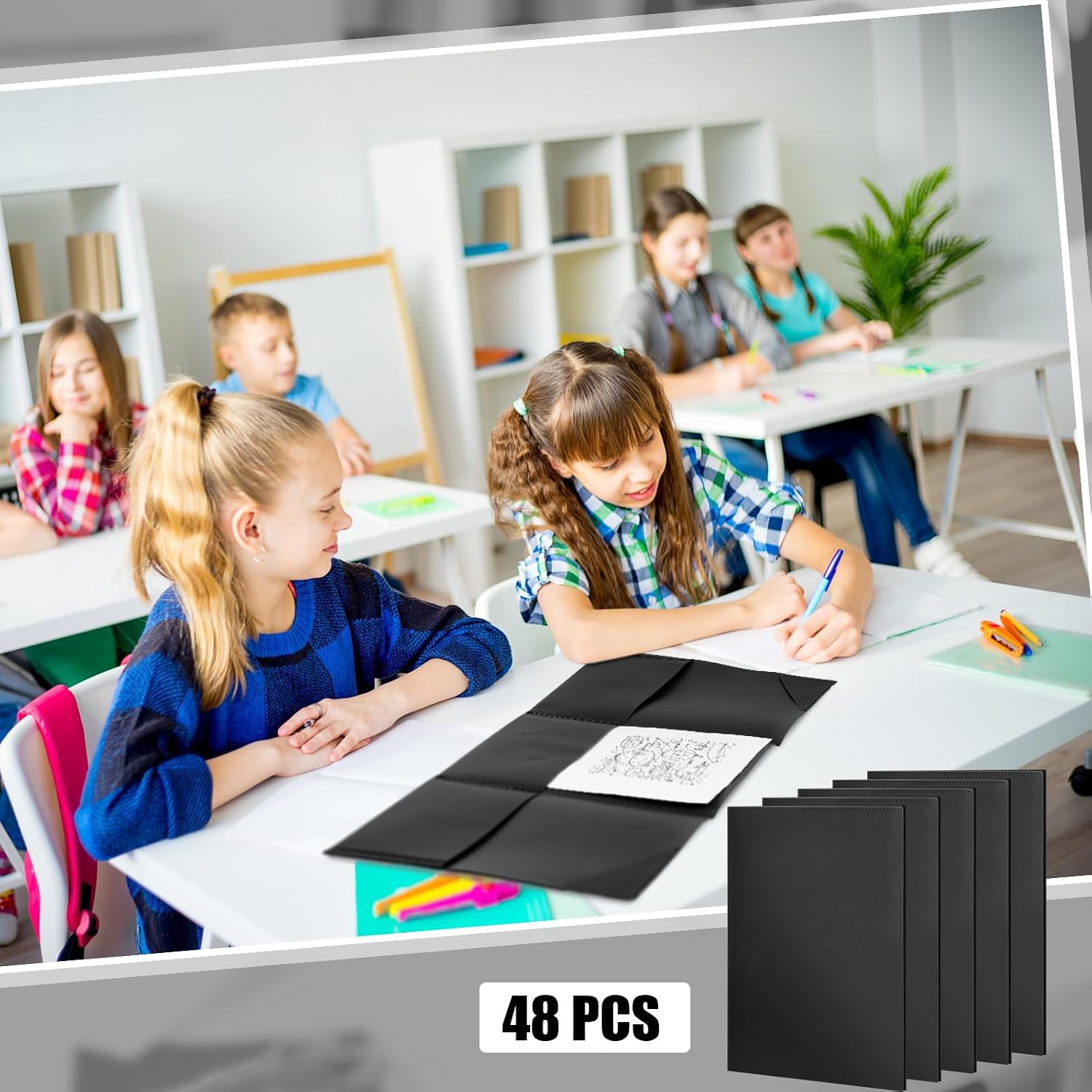Tenceur 48 Pcs Bulk Plastic Trifold Folders with 3 Pockets, Black image 3