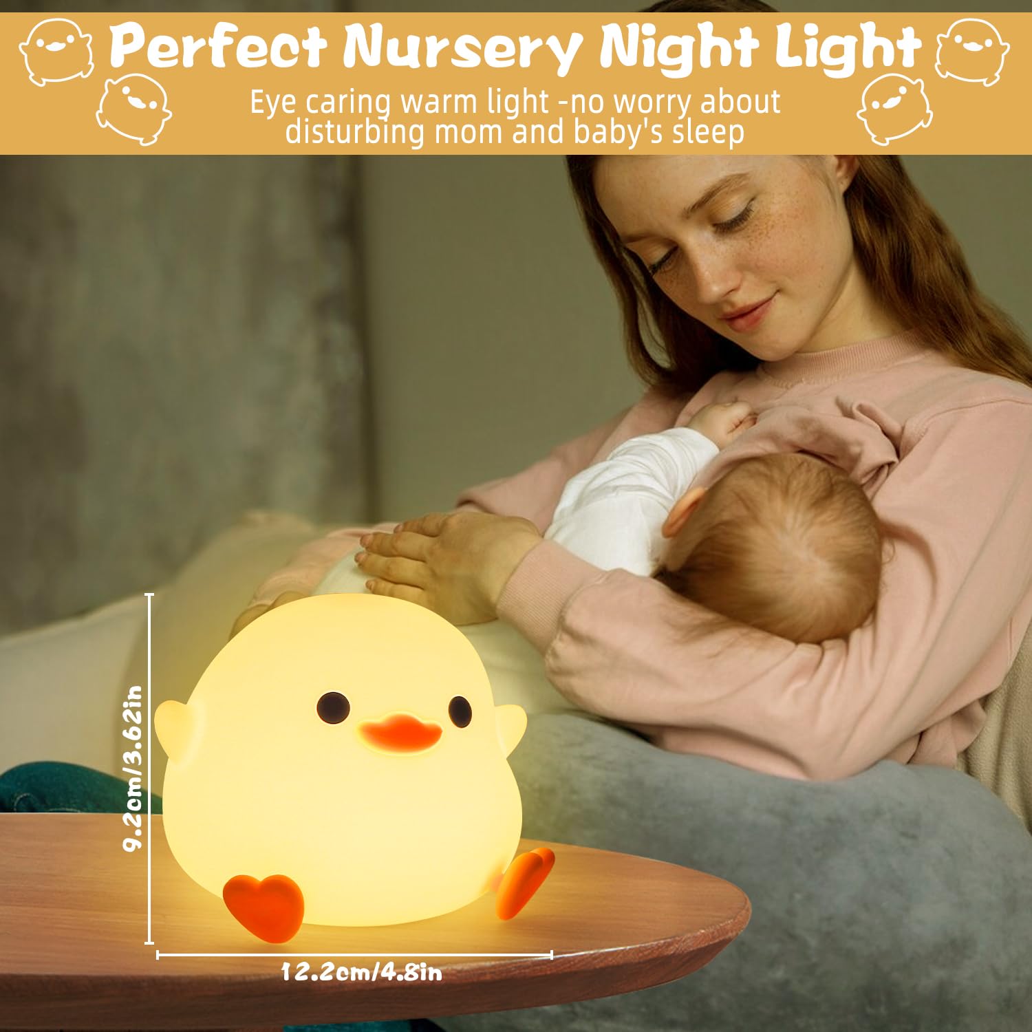 Luce Notturna Bambini, Lampada Anatra Bambini Carina LED,Luce notturna per animali dimmerabile, Luce notturna per allattamento con timer Luce notturna adatta per la decorazione della stanza Regali