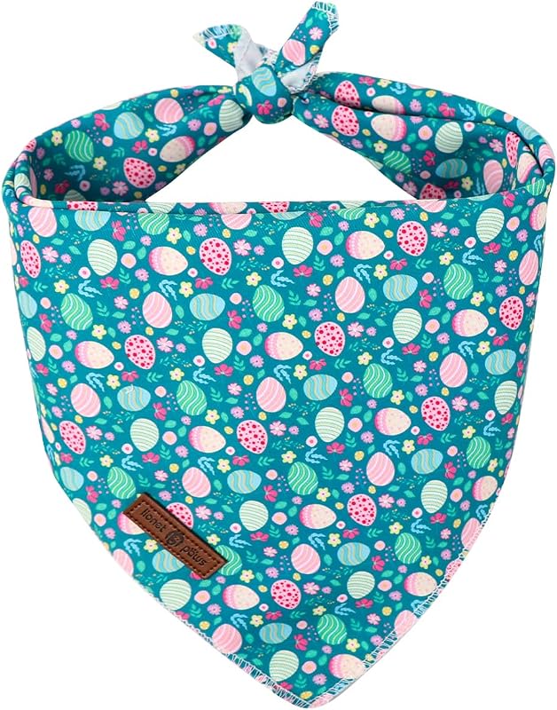 Bandana Triangular de Algodão para Cães Lionet Paws, Verde com Estampa de Ovos de Páscoa, Tamanho S