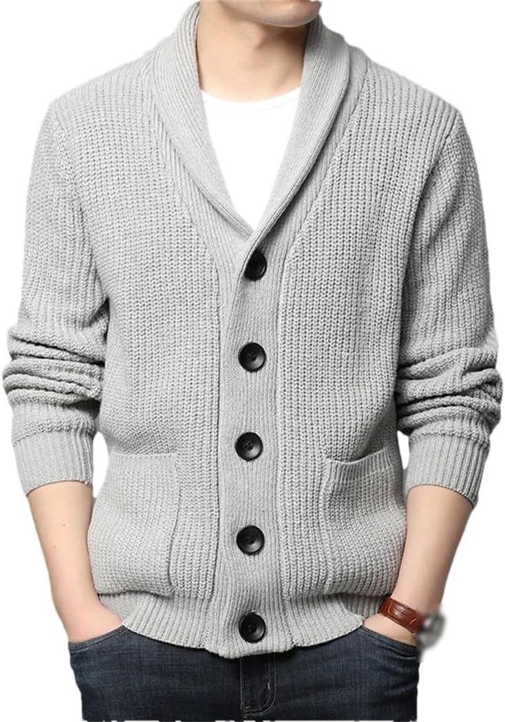 Men's Winter Thick Knitted Sweater Jakcet Long Sleeve Turn Down Collar Single Breasted Cardigan Coat