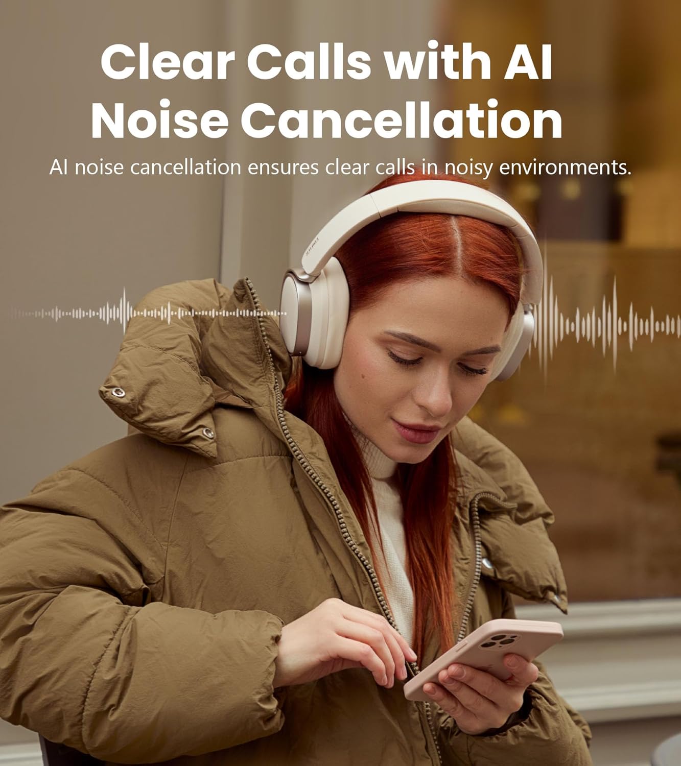 Edifier ES850NB Active Noise Cancelling Headphones, Over Ear Bluetooth Headset, 92H Playtime Wired & Wireless Hi-Res Audio Certified, Fast Charging Clear Calls for Home Office Travel - Ivory - Image 6