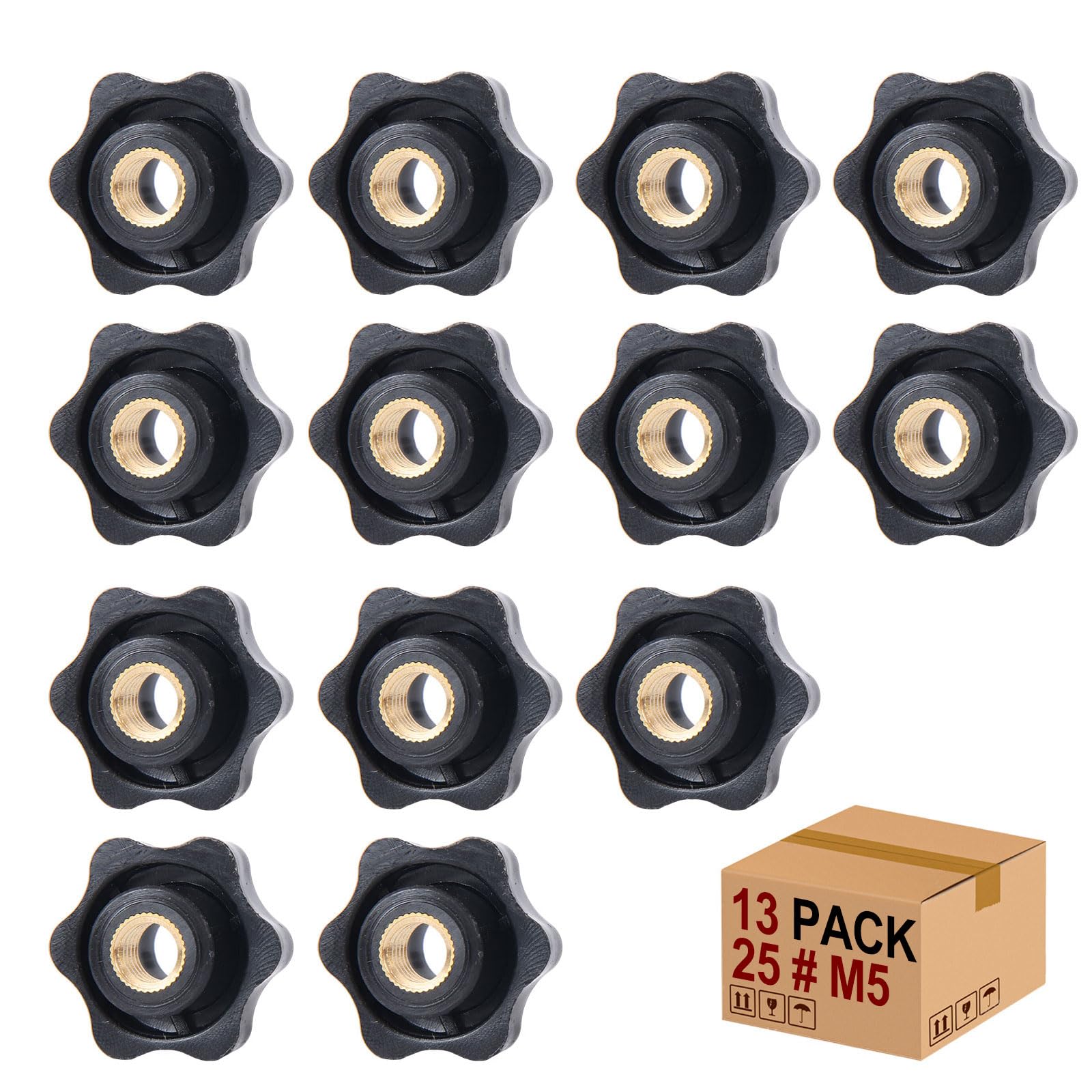 13 Pcs M5 Star Shape Knurled Clamping Nuts, Handle Nuts Diameter 25mm Knobs Grip Plastic Star Nut, Handle Wing Nut Thumb Bolts Thread For Machines And Furniture, Machine Tools, Fitness Equipment