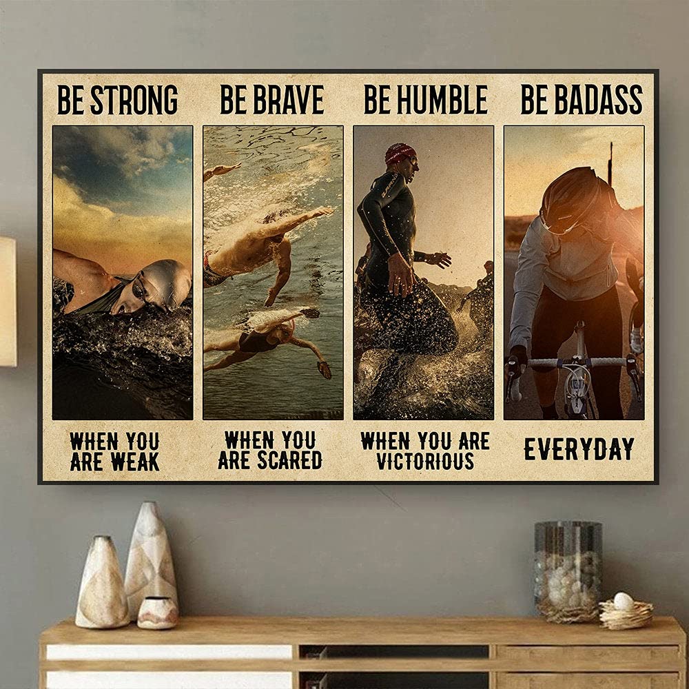 Bcts Poster#5245 Triathlon Be Strong Vintage Poster Triathlons Ironman World Champion World Triathlon Corporation Swimming Cycling Running Signs Funny Decor Metal Sign 12X16 Inch