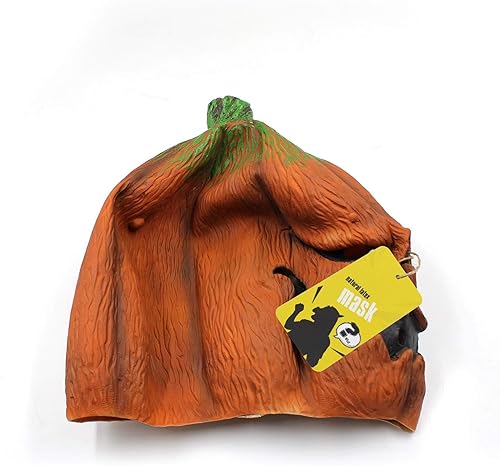 Miniatura 7 de CreepyParty Disfraz de Halloween novedoso de lujo accesorios de fiesta máscara de cabeza de calabaza de látex calabaza naranja