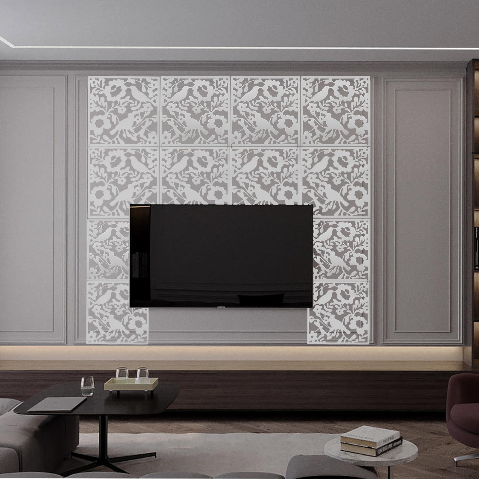 Divisor de habitación colgante, separador de habitaciones para colgar, pantalla de 12 piezas para decoración de habitación/hotel, placa decorativa de pared (blanco)