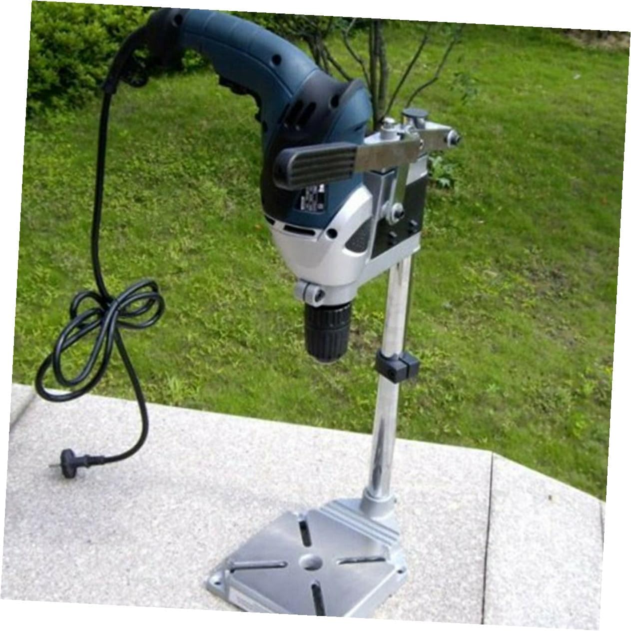 Adjustable Drill Press Table Stand with Iron Base, Single Hole Bench Clamp Holder for Hand Drill, Power Tool Accessory Compatible with Workshop and Home Repair