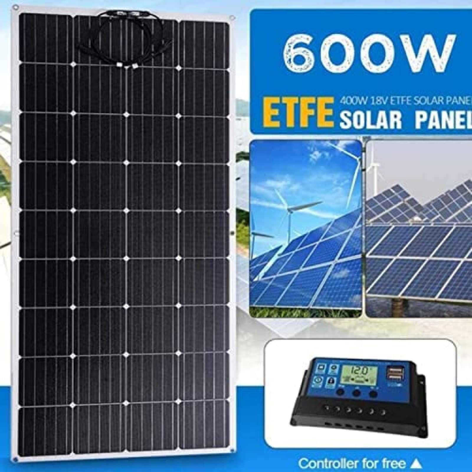 Kit pannello solare 600W 2x300W pannelli solari monocristallini per case, camper, flessibili con controller 40A