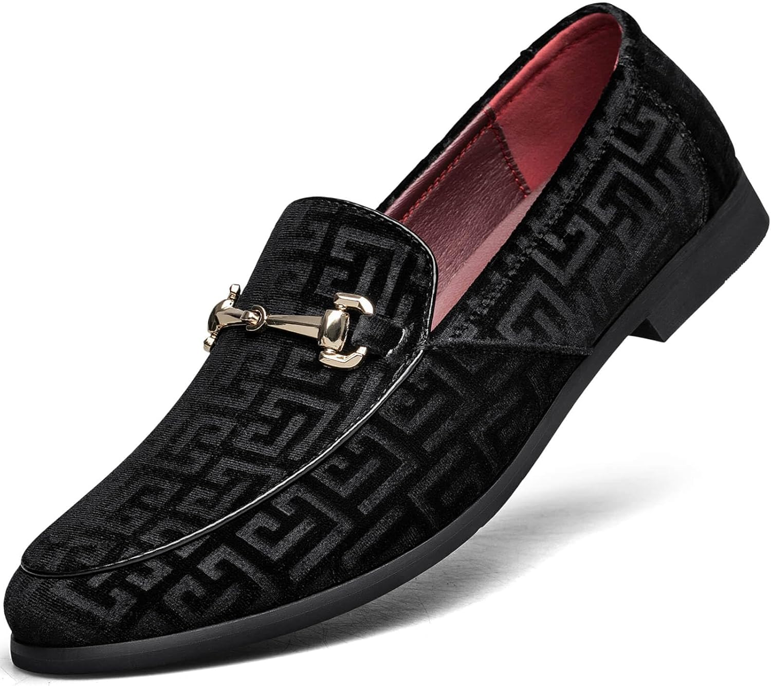 Mens Loafers Dress Shoes Tuxedo Velvet Suede Slip-on Comfortable Business Formal Mocasines Shoes Classic Gold Buckle Prom Party Wedding Lightweight Driving Adult