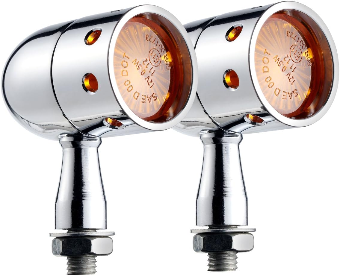 MGOD Motorcycle Turn Signals Brake Light Amber Lens for Harley Honda Suzuki Yamaha Kawasaki,2 Pack (Silver)