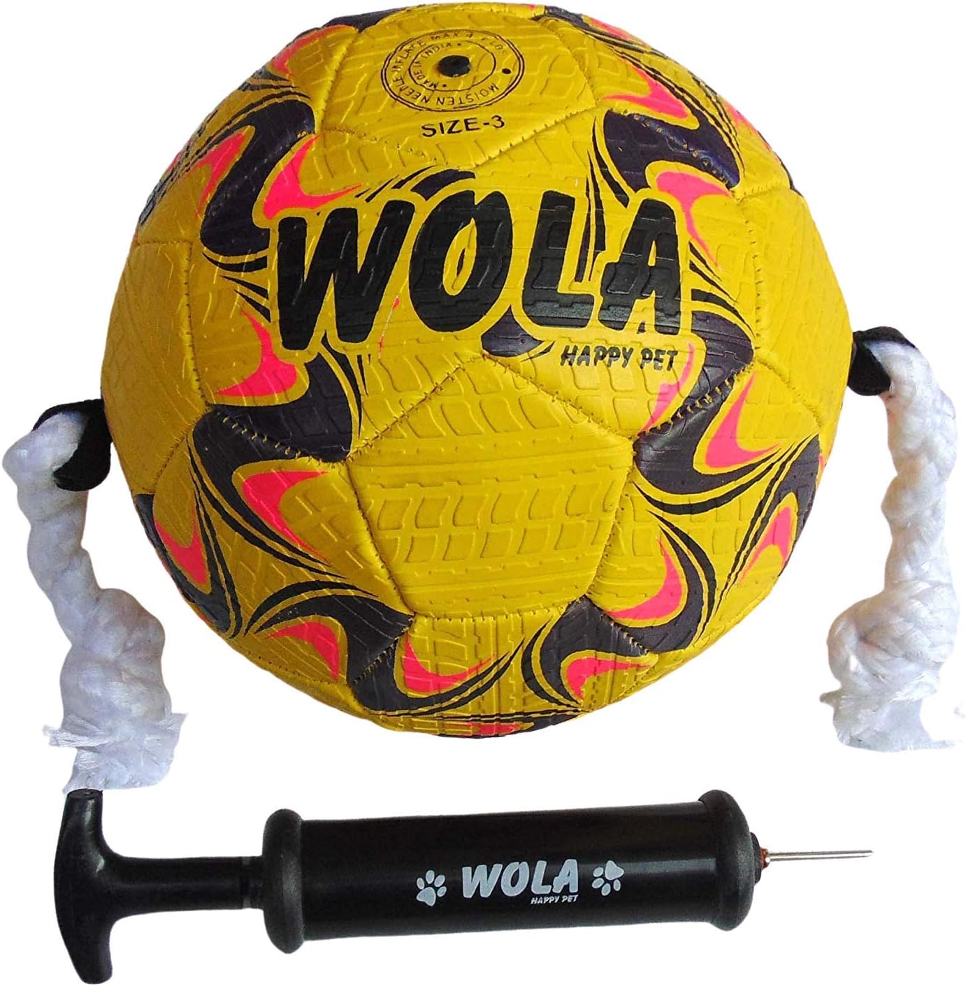 Wola Dog Soccer Ball, Size 3 with Free Pump, Made Out of 100% Natural Rubber, Non-Toxic Dog Toy - Rope & Tug Dog Toy