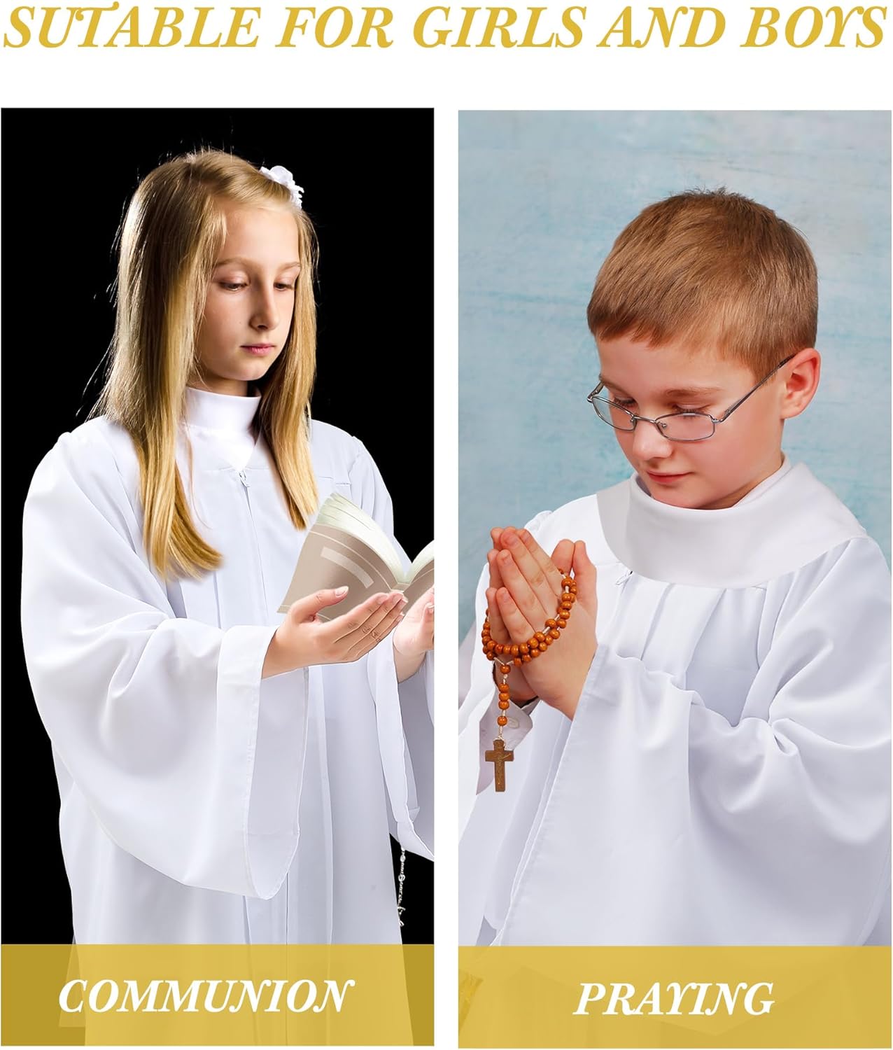 Toulite 3 Pcs Unisex Choir Robes for Kids White Baptism Robes Children for Water Baptism Church Event Pastor Judge Costume - Image 6
