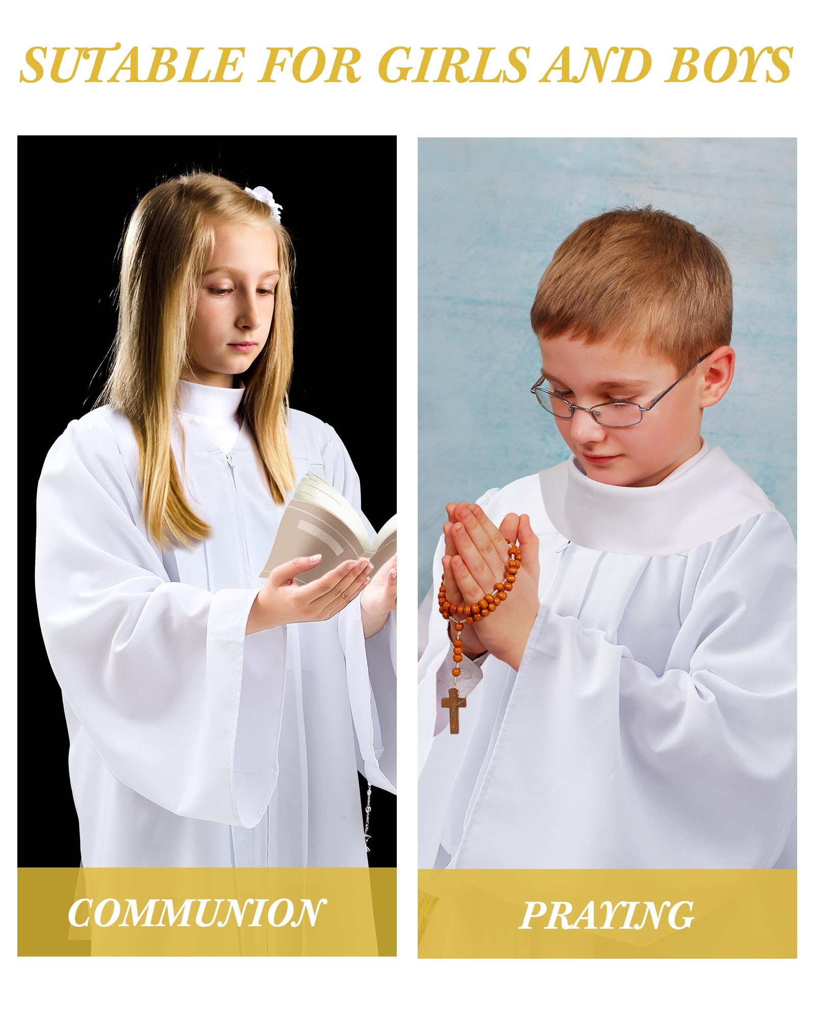 Toulite 3 piezas unisex mate batas de coro para niños, vestido de graduación para juez escolar, disfraz para bautizo, iglesia, evento, pastor