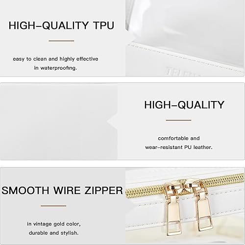 Miniatura 4 de Telena Bolsa de maquillaje transparente, neceser de viaje, bolsa de cosméticos, organizador de maquillaje portátil para mujeres, Beige, Bolsa de