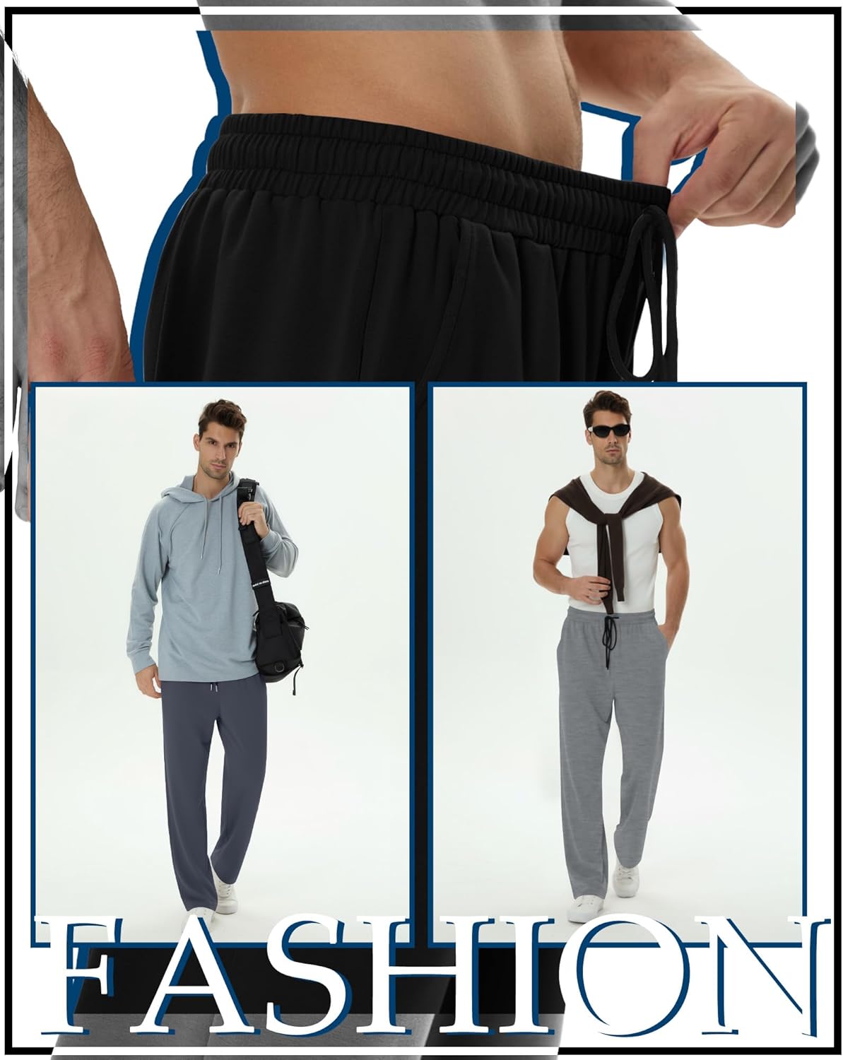 August Alley 4 Pack Men's Sweatpants Open Bottom with Pockets Drawstring Athletic Lounge Joggers Baggy Workout Pants - Image 2