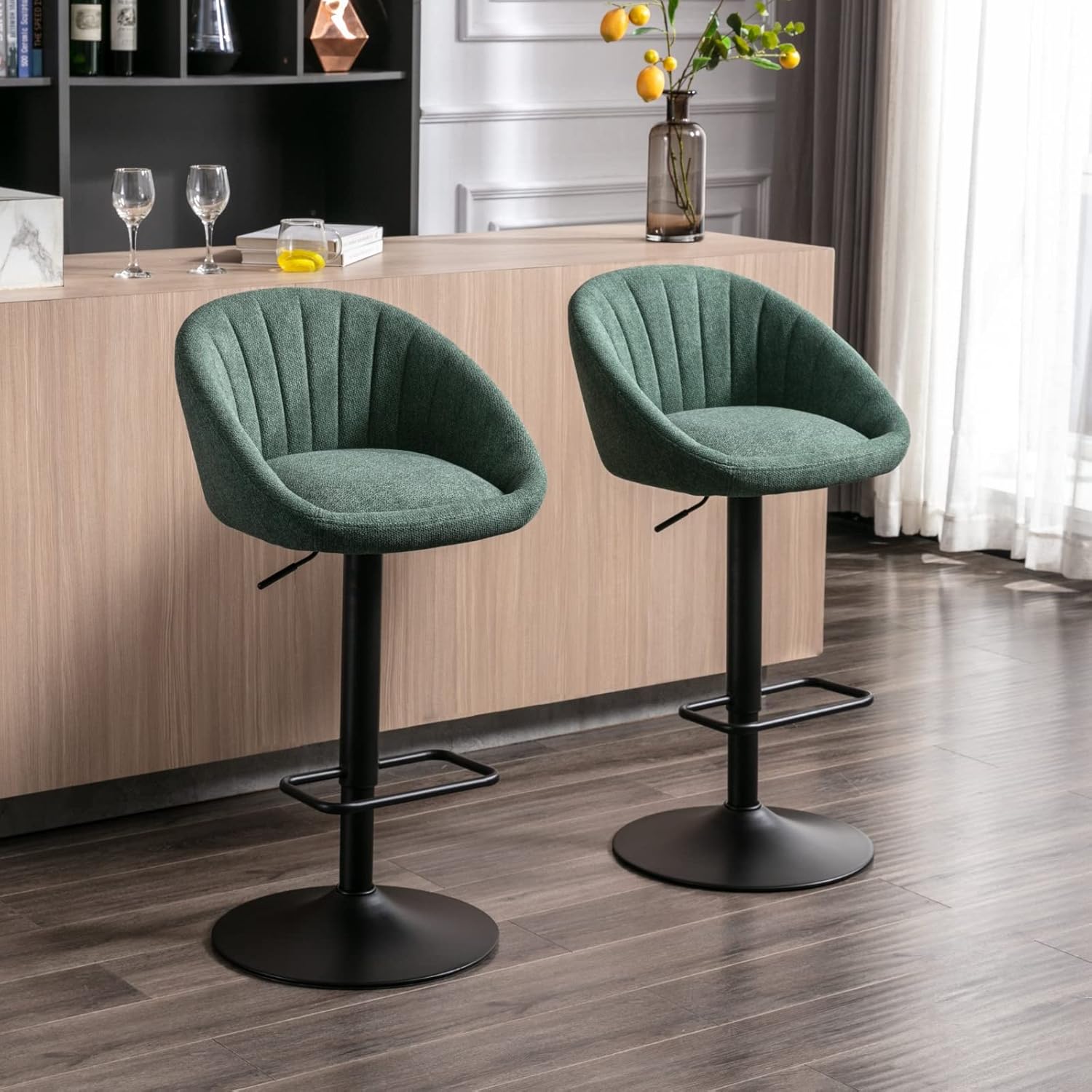 Wahson Set of 2 Bar Stools Fabric Breakfast Counter Chairs with