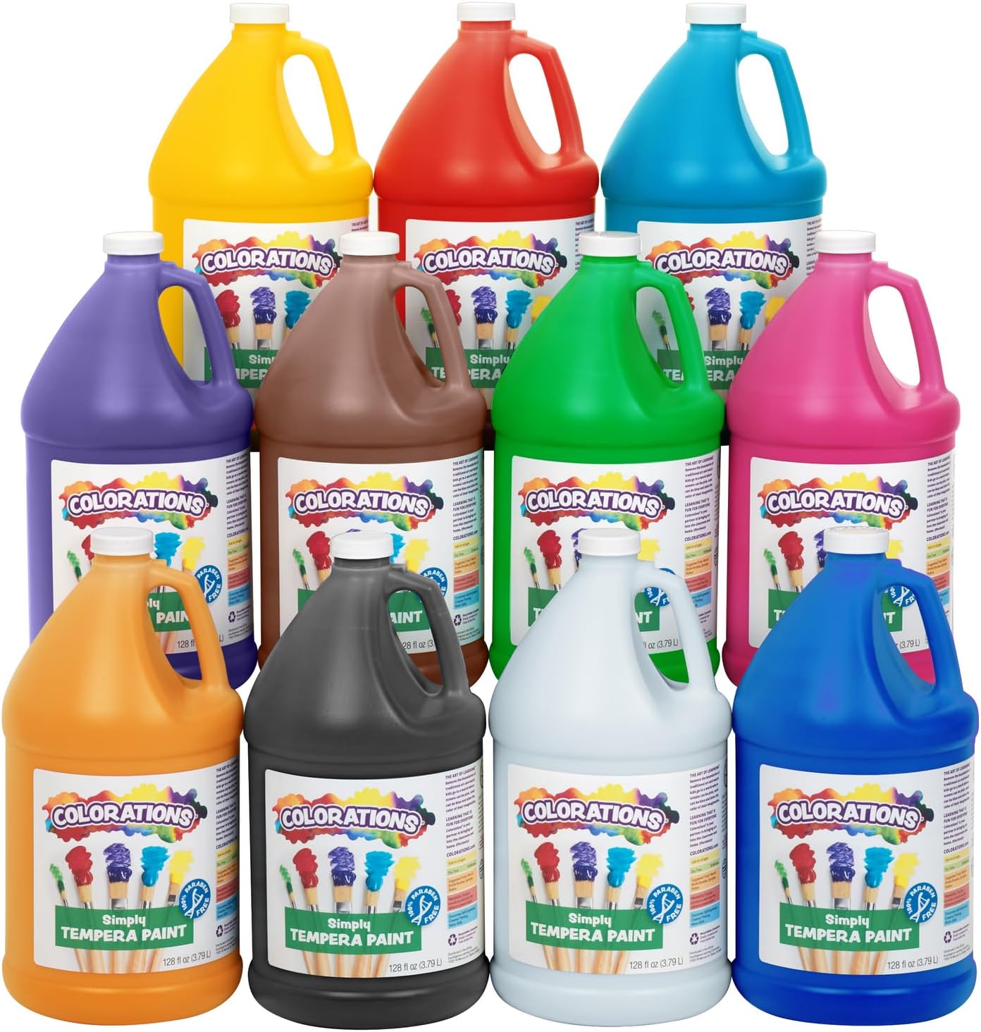 Colorations Paraben-Free Simply Tempera Paint for Kids - Set of 11 Gallons, Vibrant Poster and Classroom Paint, Made in United States, Non-Toxic, Arts and Crafts Supplies